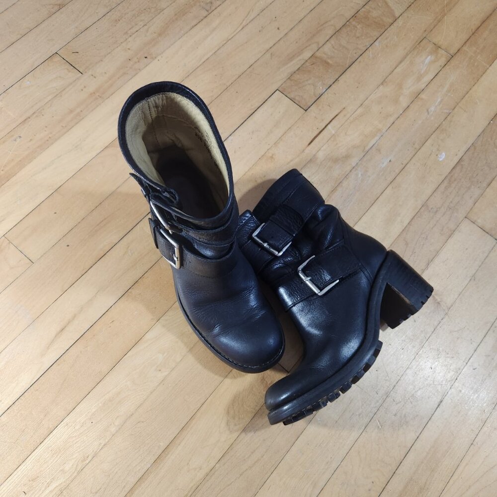 Freelance Black Leather Buckle Ankle Moto Boot